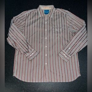 UEC TOMMY BAHAMA 100% COTTON BROWN IVORY BLACK PLAID BUTTON UP SHIRT SZ XL